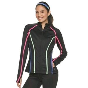 Fila Women's Black Jacket with Pink and Blue Highlights